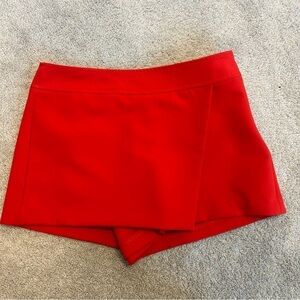 Zara red asymmetrical mini skirt skort Sz L NWT